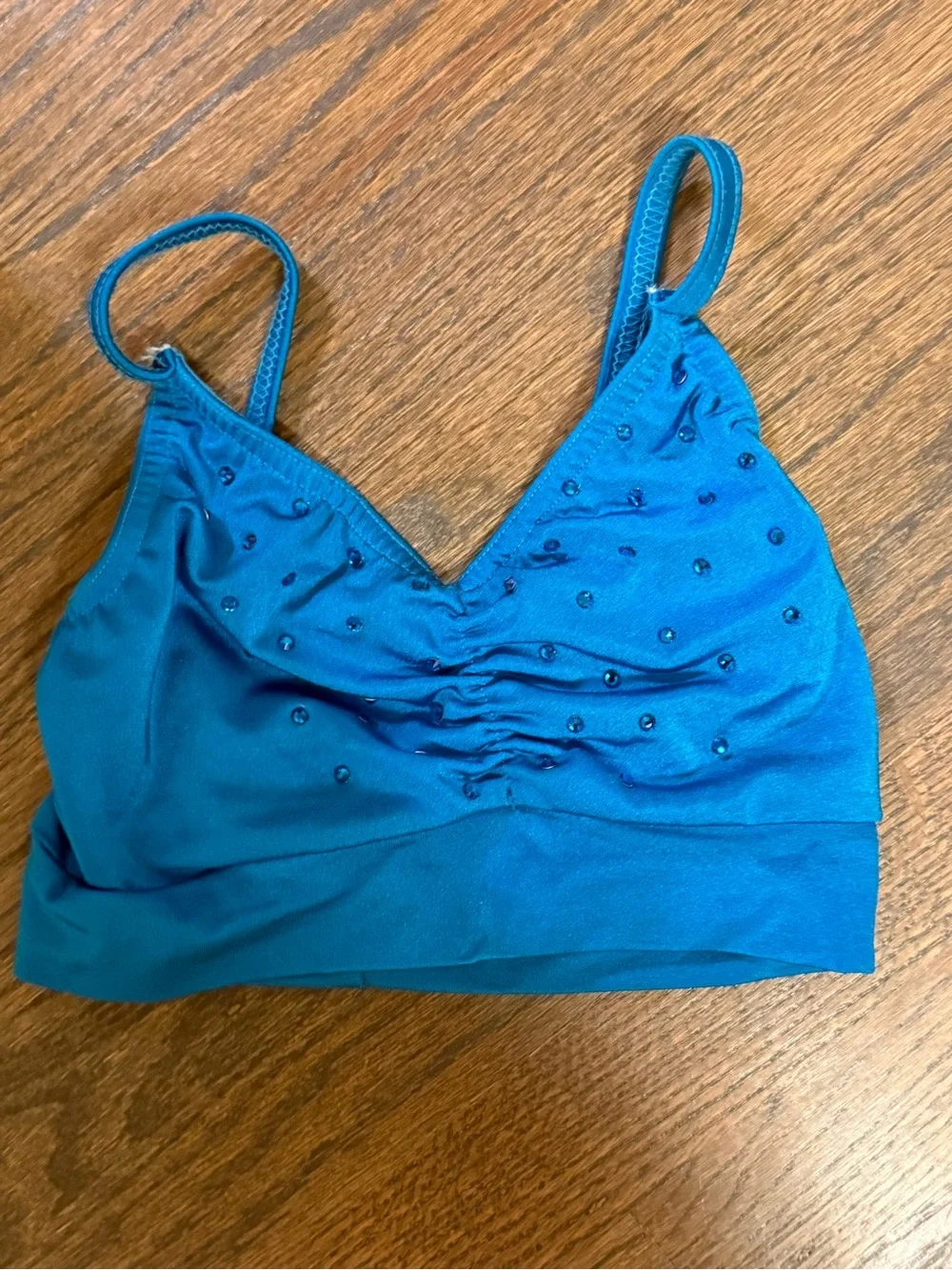 Kids Costume Bra Top with Decorative Rhinestones- Teal